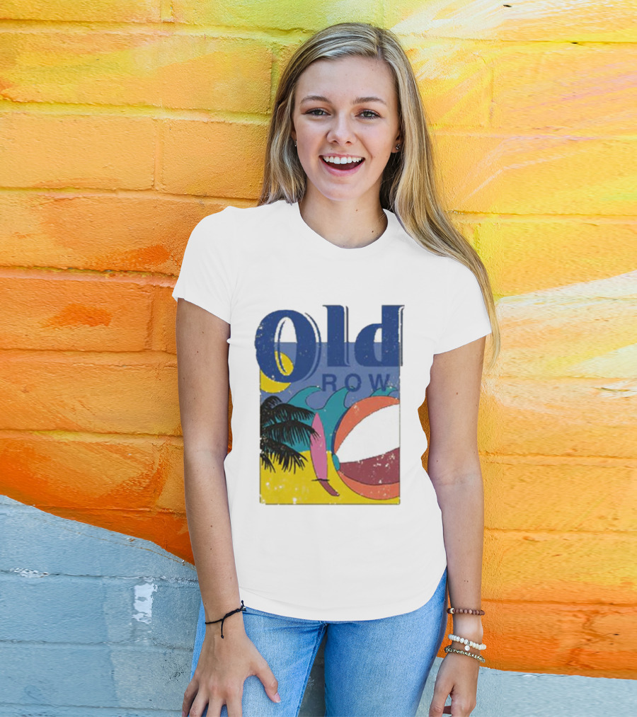 Old Row Beach Scene With Palm Trees And Beach Ball T-Shirt