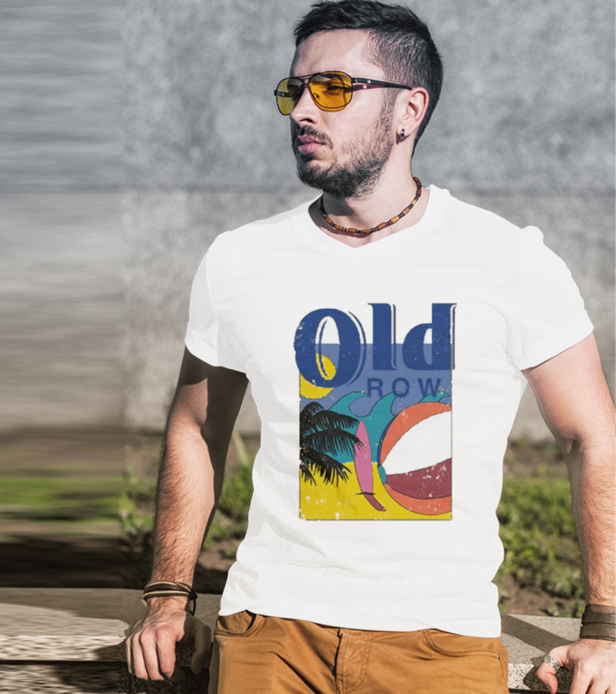 Old Row Beach Scene With Palm Trees And Beach Ball T-Shirt