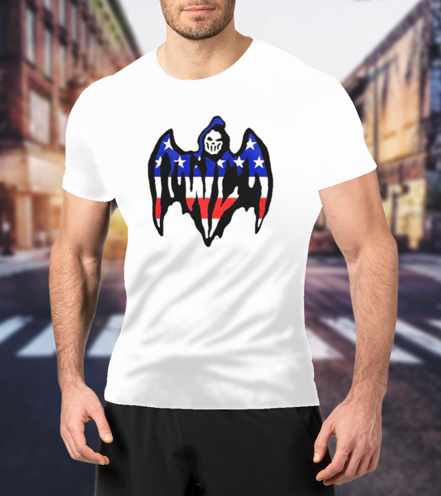 Warren Lotas Patriotic Stars And Stripes Winged Skull T-Shirt