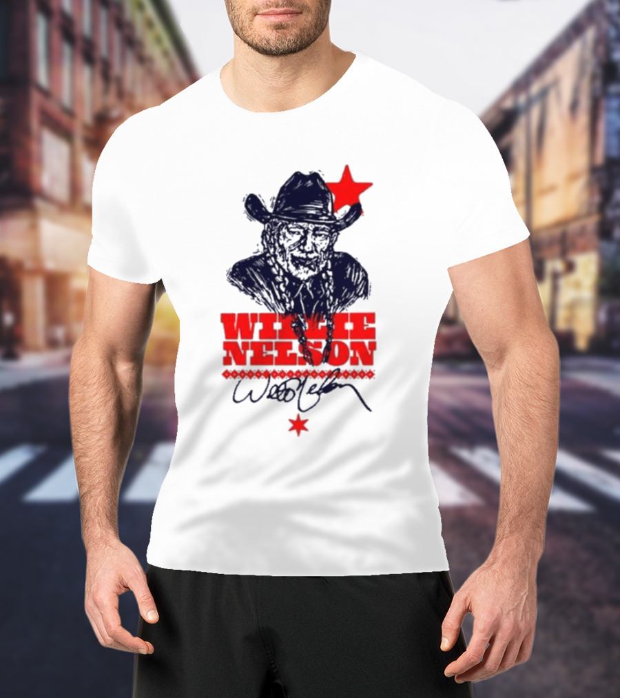 Willie Nelson Woodcut Cowboy Hat Red Star T-Shirt
