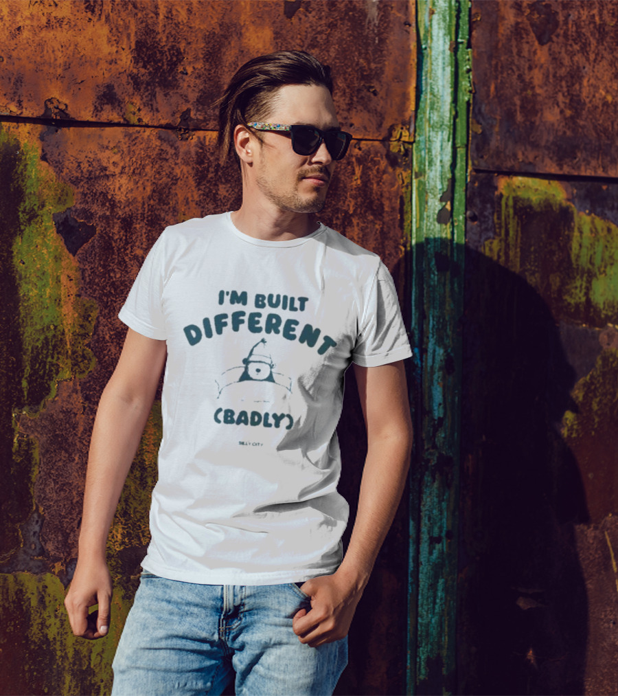 Sillycityco I’m Built Different Badly Funny Santa Hat Character T-Shirt