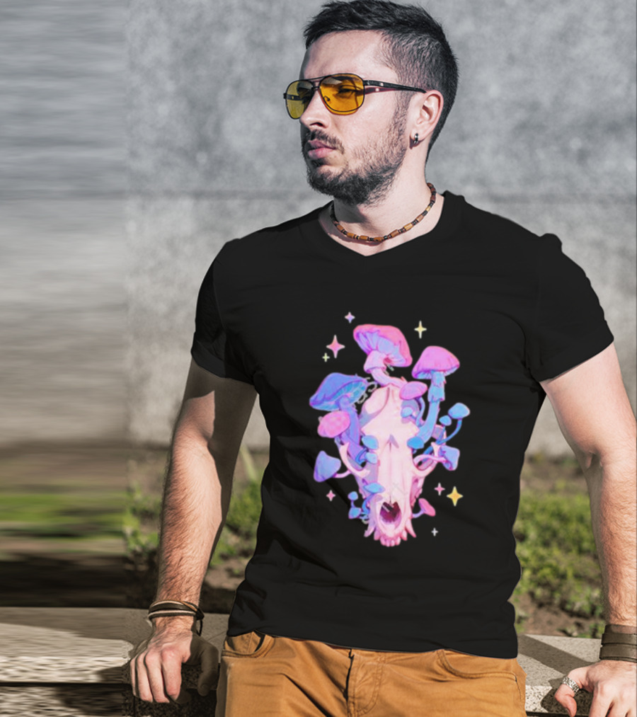 Simkaye Storenvy Magic Raccoon Skull Psychedelic Mushrooms Stars T-Shirt