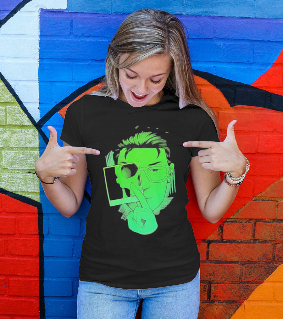 Skull Polaroid Green Neon Portrait Framerate T-Shirt
