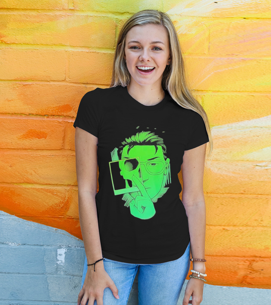 Skull Polaroid Green Neon Portrait Framerate T-Shirt