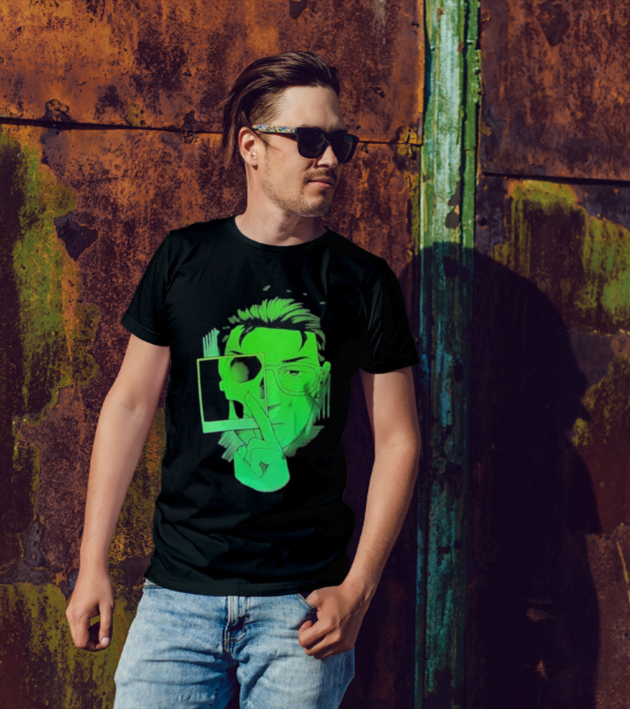 Skull Polaroid Green Neon Portrait Framerate T-Shirt