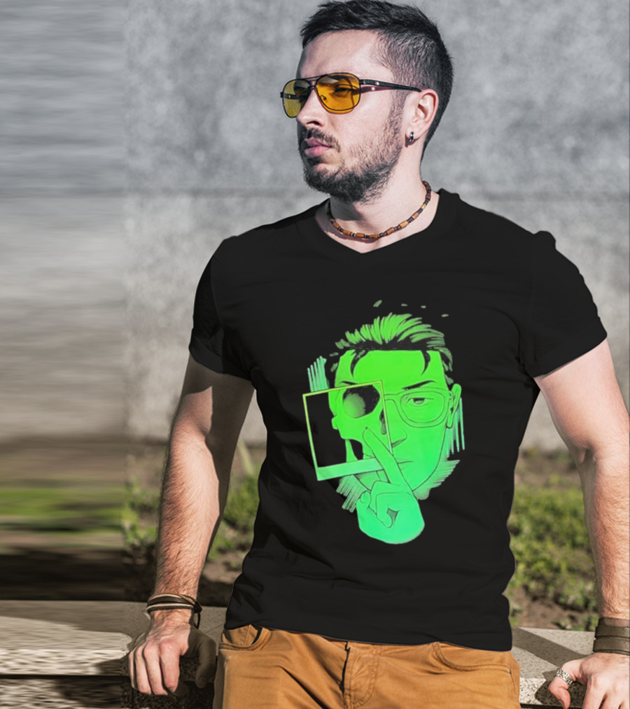 Skull Polaroid Green Neon Portrait Framerate T-Shirt
