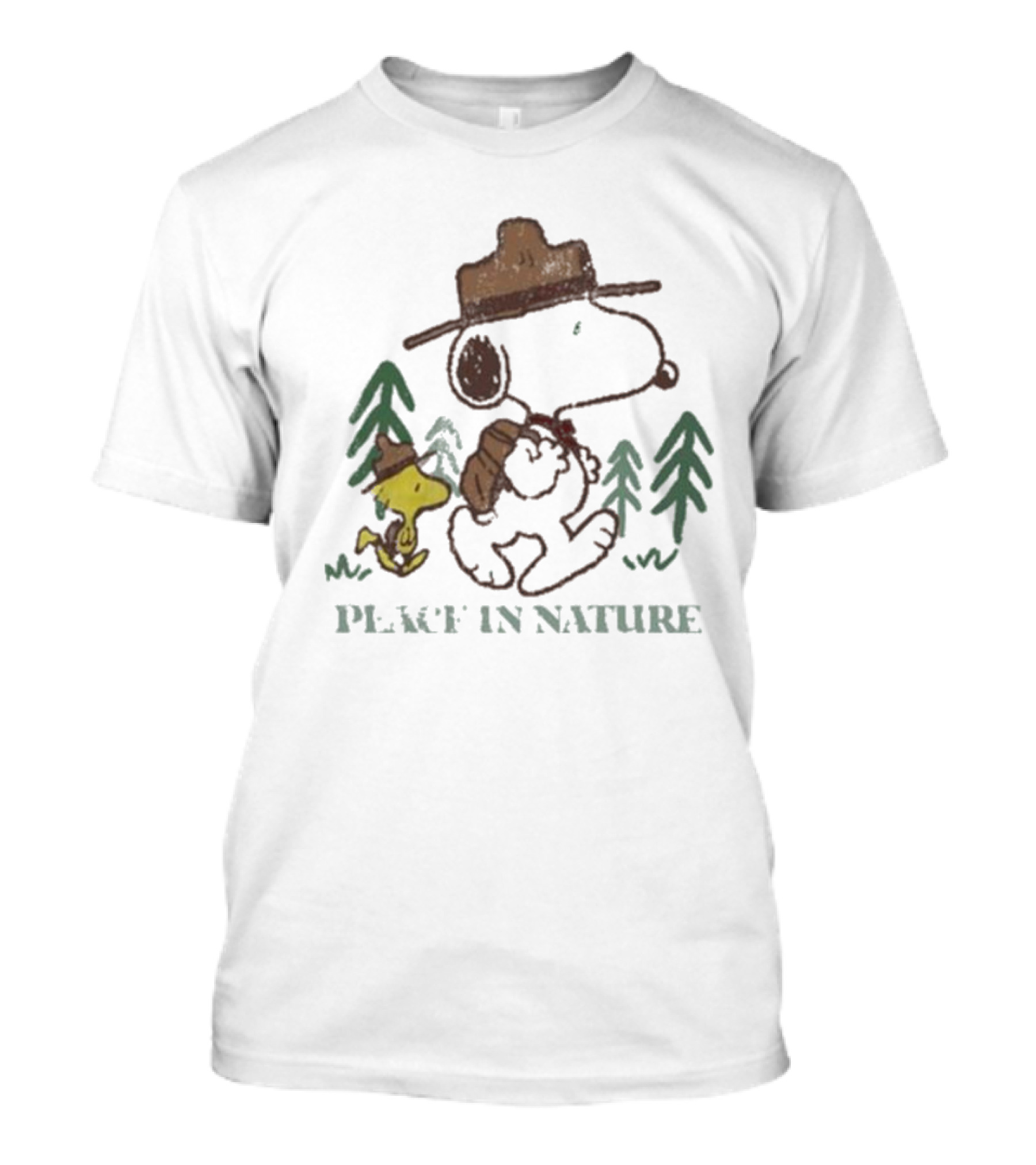 Snoopy Peace In Nature With Woodstock And Trees T-Shirt