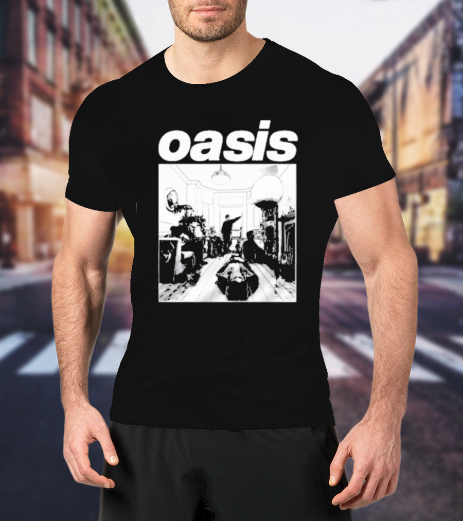 Oasis Definitely Maybe Monochrome Room Scene T-Shirt