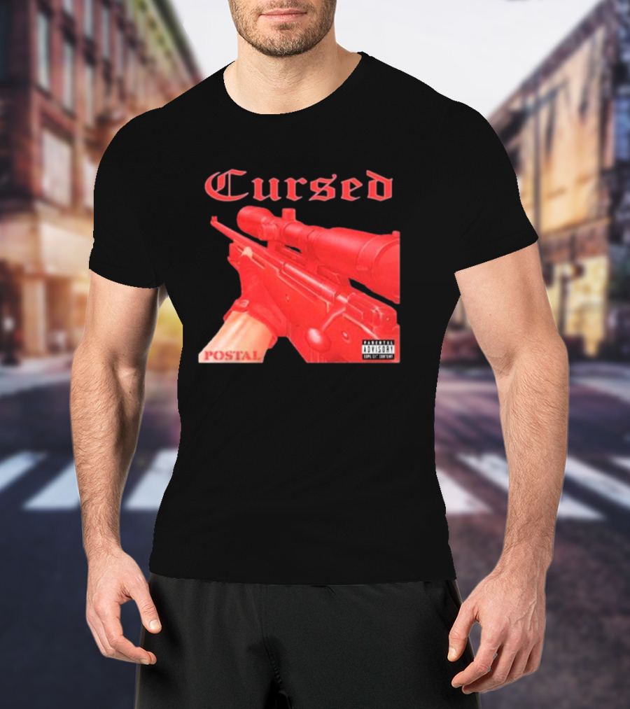 Cursed Postal Rifle Record Text Explicit Content T-Shirt