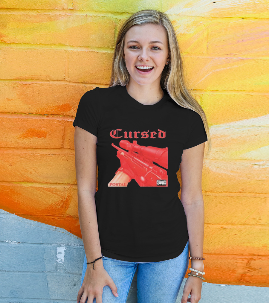 Cursed Postal Rifle Record Text Explicit Content T-Shirt