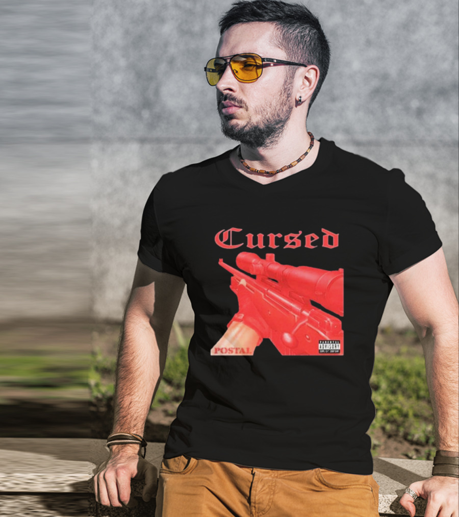 Cursed Postal Rifle Record Text Explicit Content T-Shirt