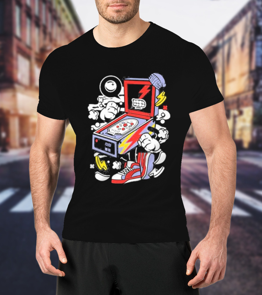 Stern Pinball Lightning Bolt Cartoon Sneakers T-Shirt