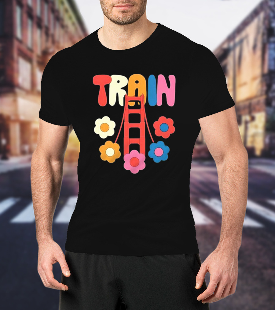Train Golden Bridge Flowers T-Shirt