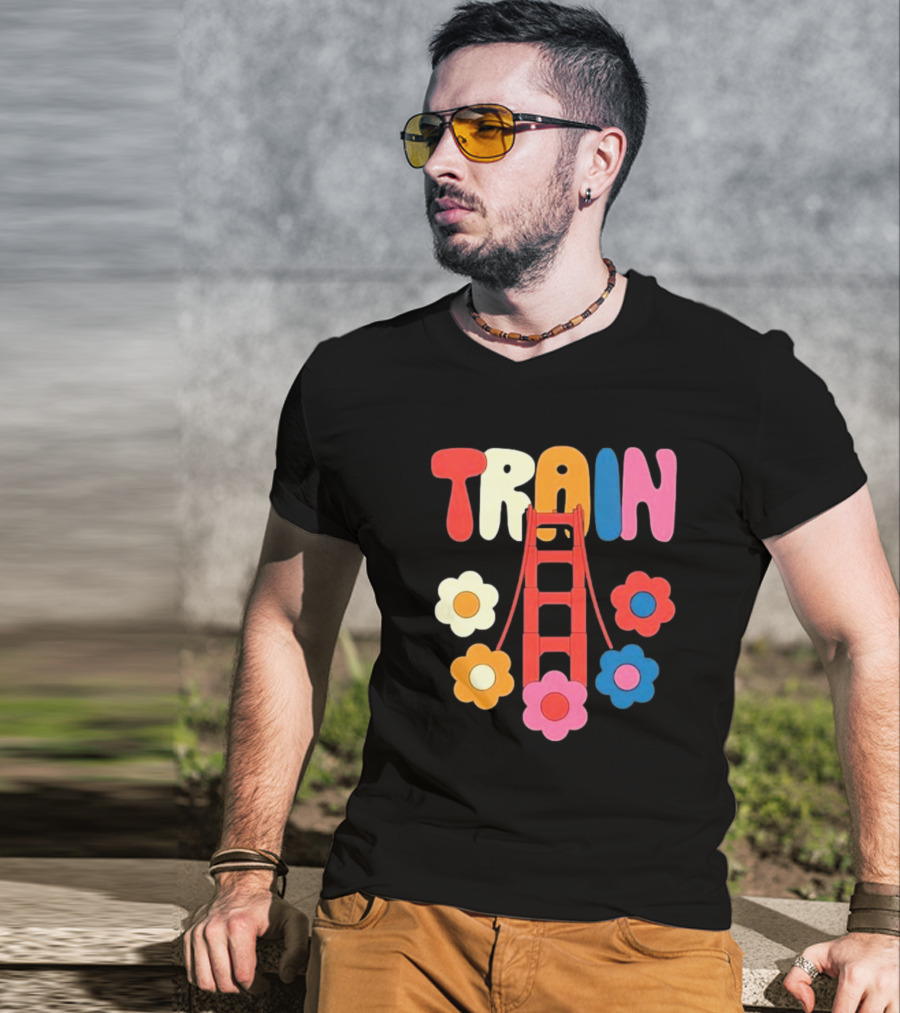 Train Golden Bridge Flowers T-Shirt