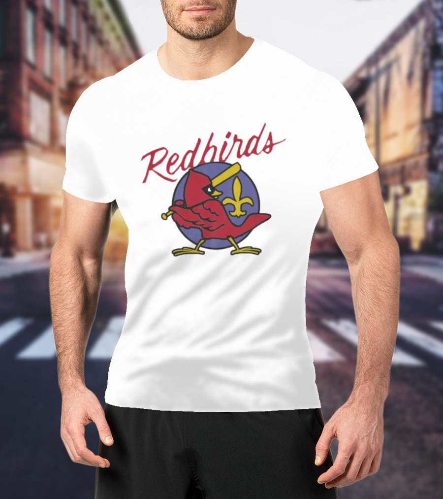 Redbirds St Louis Cardinals Baseball Fleur-de-Lis Icon Bird Bat T-Shirt