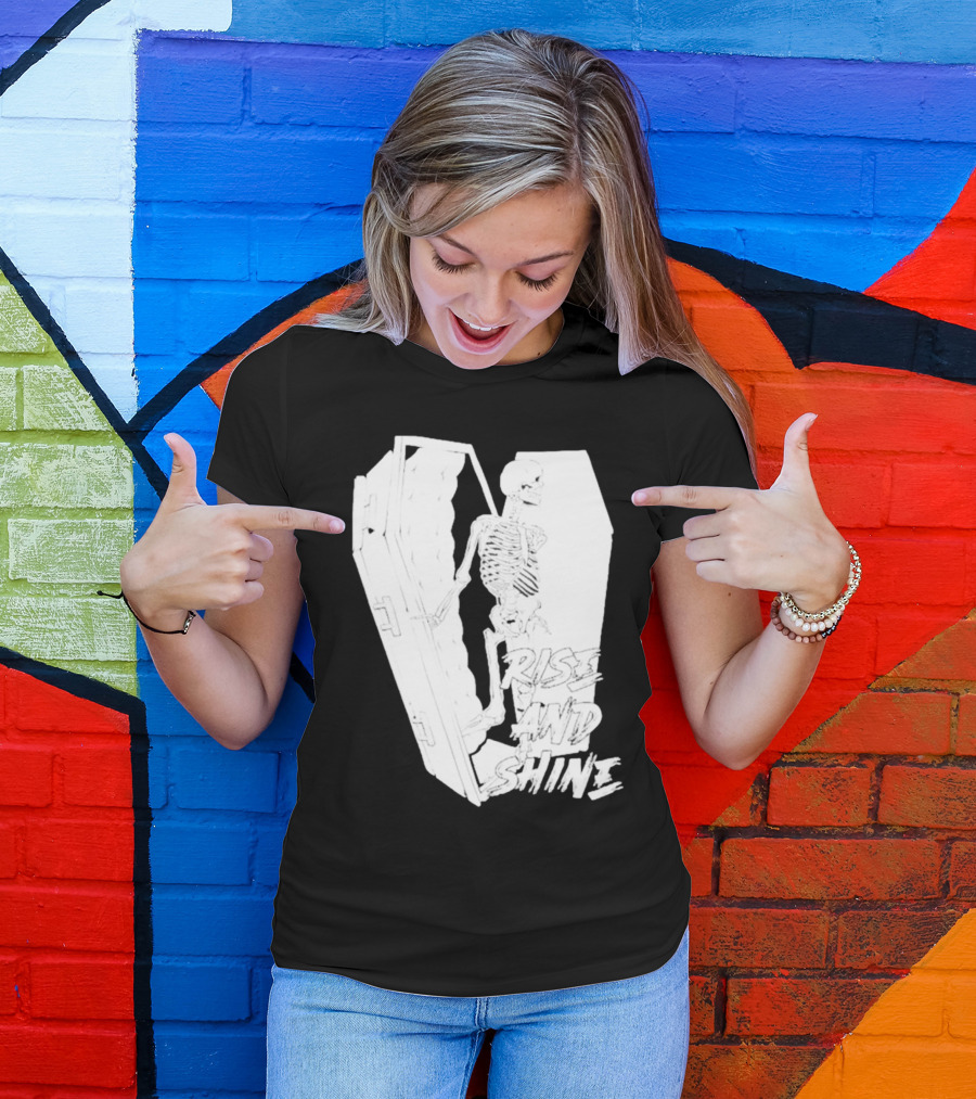 Rise And Shine Skeleton Emerging From Coffin T-Shirt