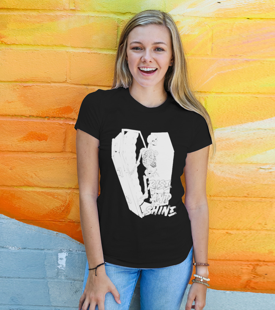 Rise And Shine Skeleton Emerging From Coffin T-Shirt