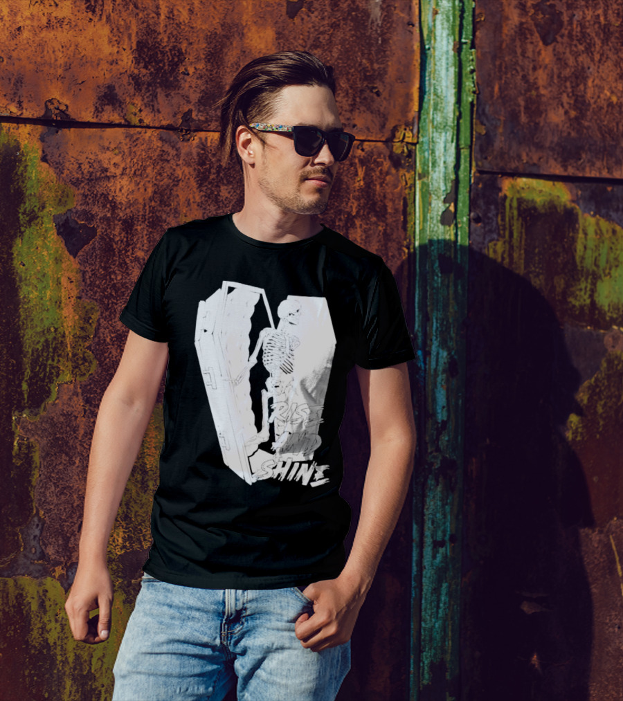 Rise And Shine Skeleton Emerging From Coffin T-Shirt