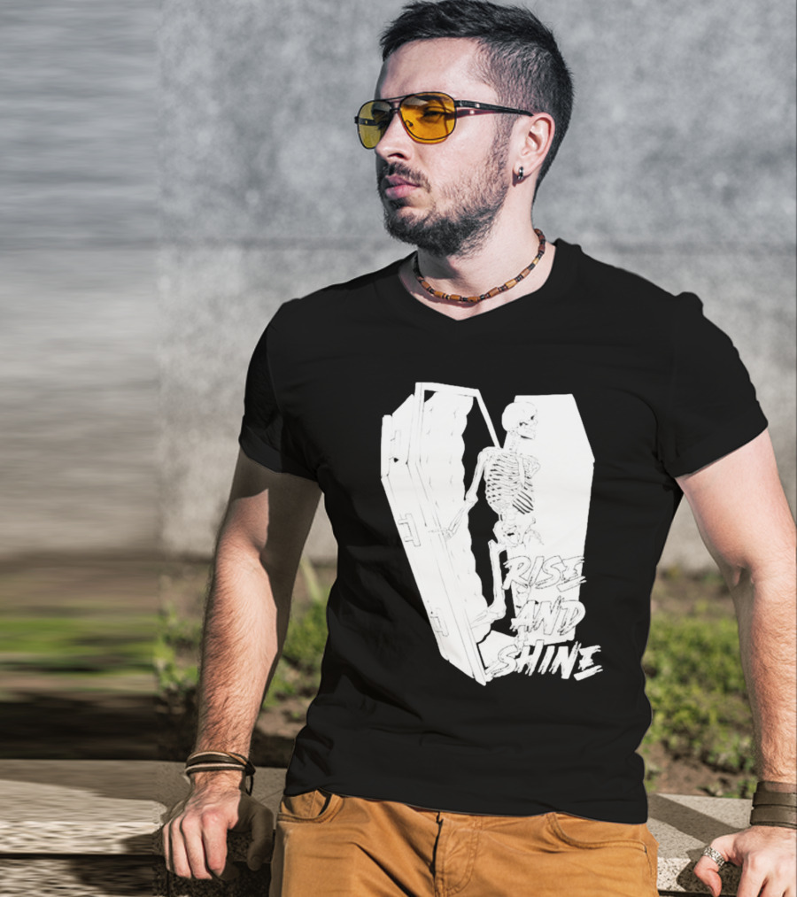 Rise And Shine Skeleton Emerging From Coffin T-Shirt