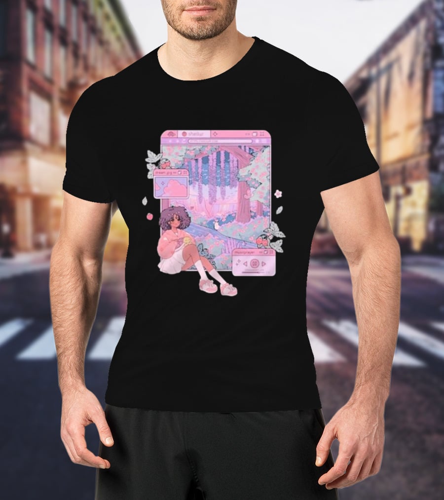 Sheilur Dreamy Strawberry Window Girl In Pink Forest T-Shirt
