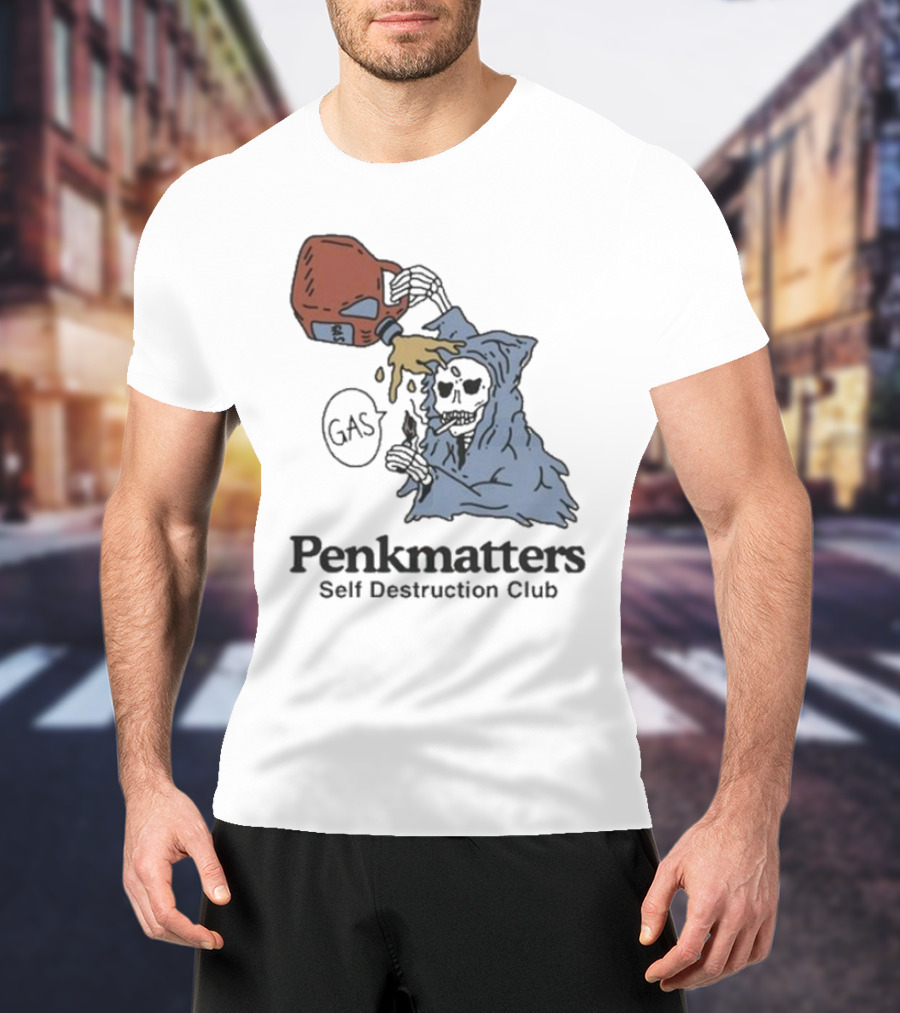 Penkmatters Self Destruction Club Gas Can Pouring On Hooded Figure T-Shirt