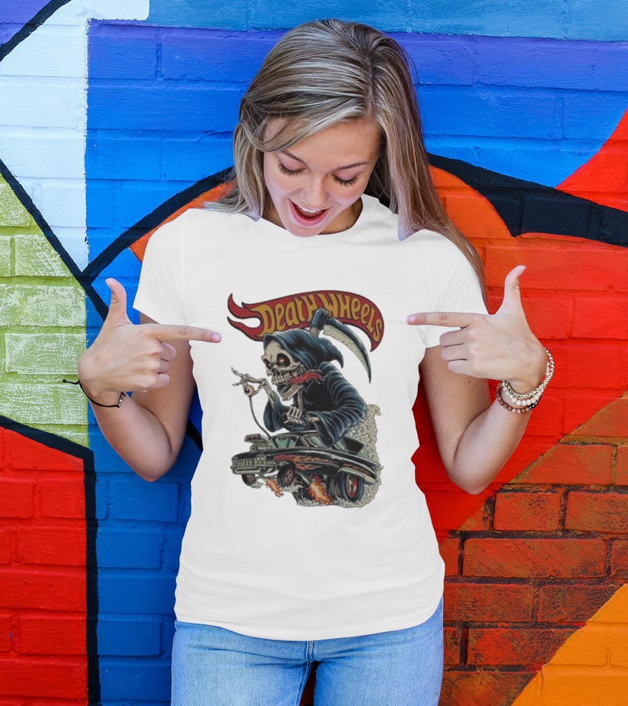 Deadly Wheels Krisna Okky Death Wheels Grim Reaper Driving Flaming Car T-Shirt