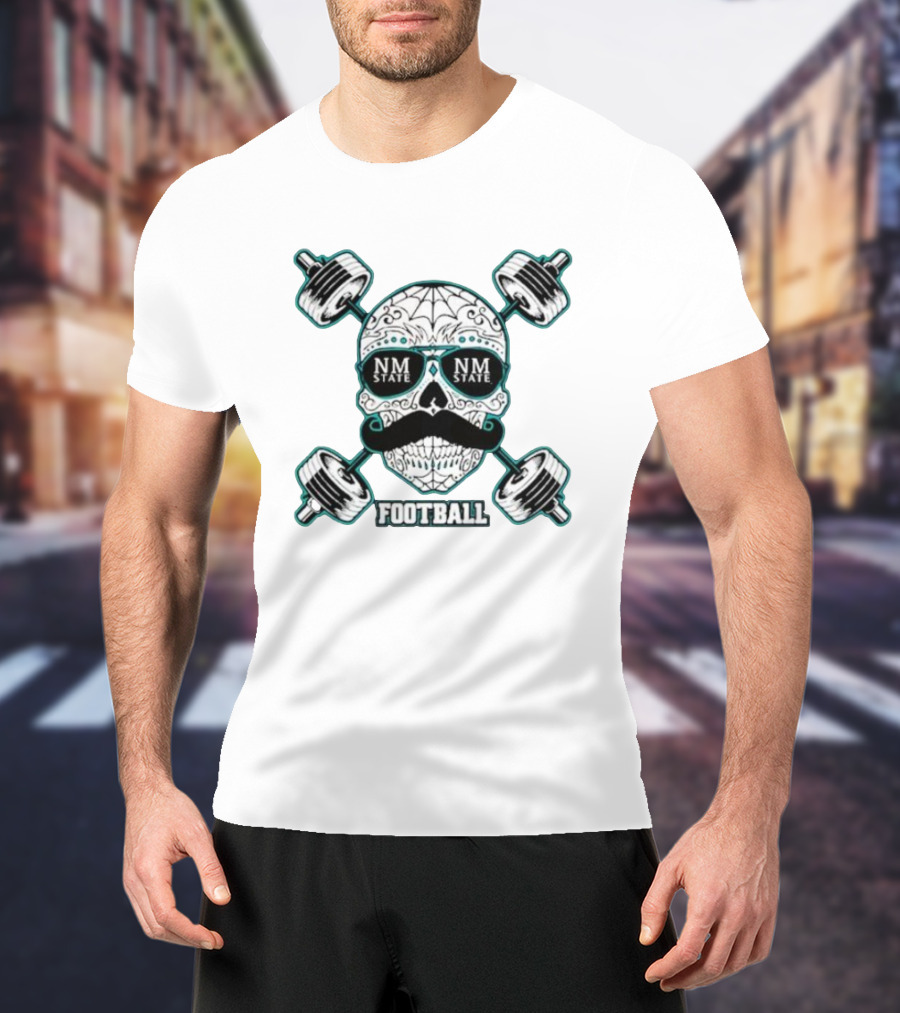 NM State Los Aggies Football Skull With Dumbbells T-Shirt