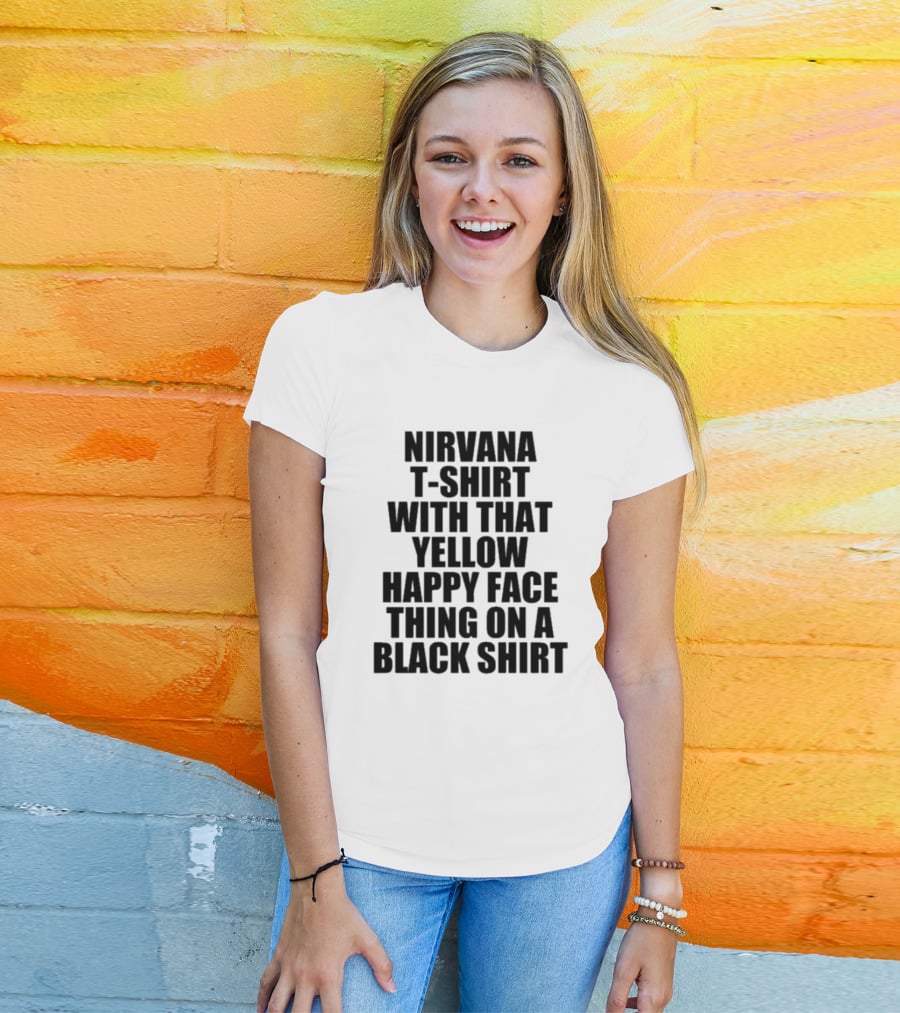 Nirvana T-Shirt With That Yellow Happy Face Thing On A Black T-Shirt