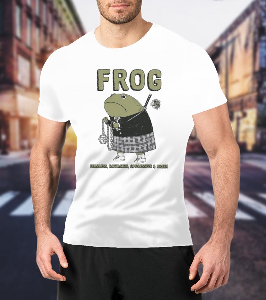 Frog Fearless Ravaging Oppressive And Green Plaid Outfit Chain Weapon T-Shirt