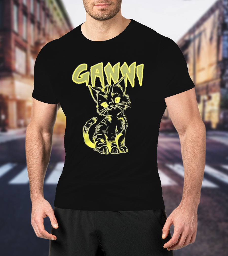 Ganni Relaxed Cat Graphic Yellow Neon T-Shirt