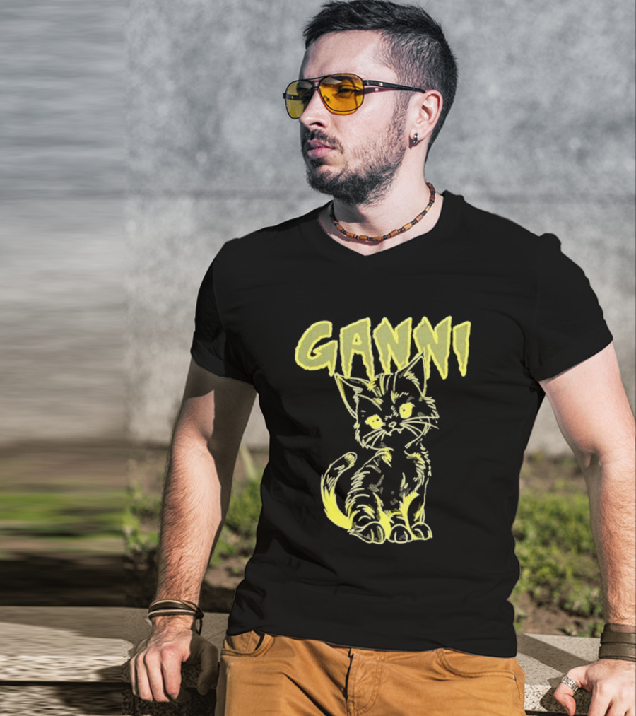 Ganni Relaxed Cat Graphic Yellow Neon T-Shirt