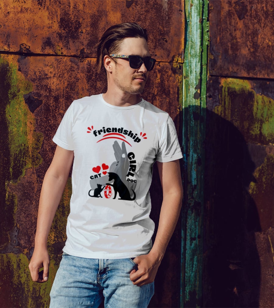 Friendship Girl Cat Dog Pet Pal Hearts T-Shirt