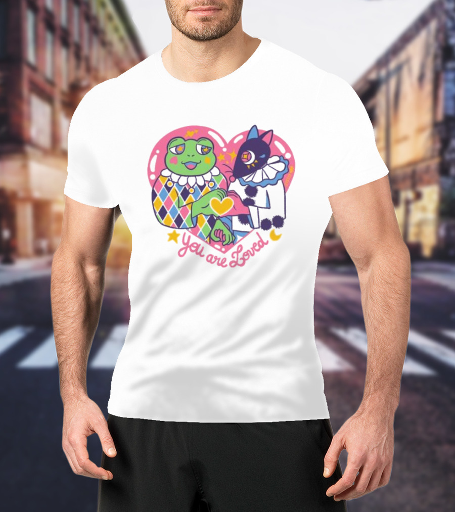 You Are Loved Harlequin X Pierrot Clown Heart Connection T-Shirt
