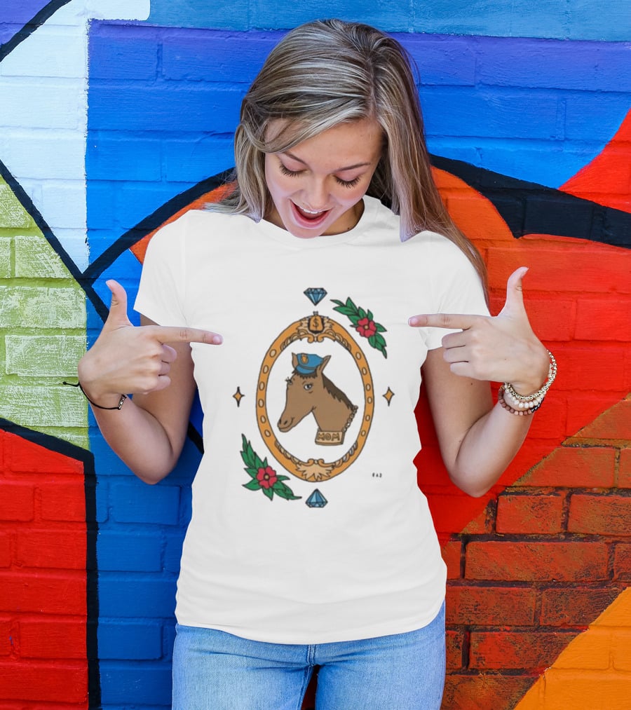 Horse Cop Mom Badge With Floral Ornament And Jewel Icons T-Shirt
