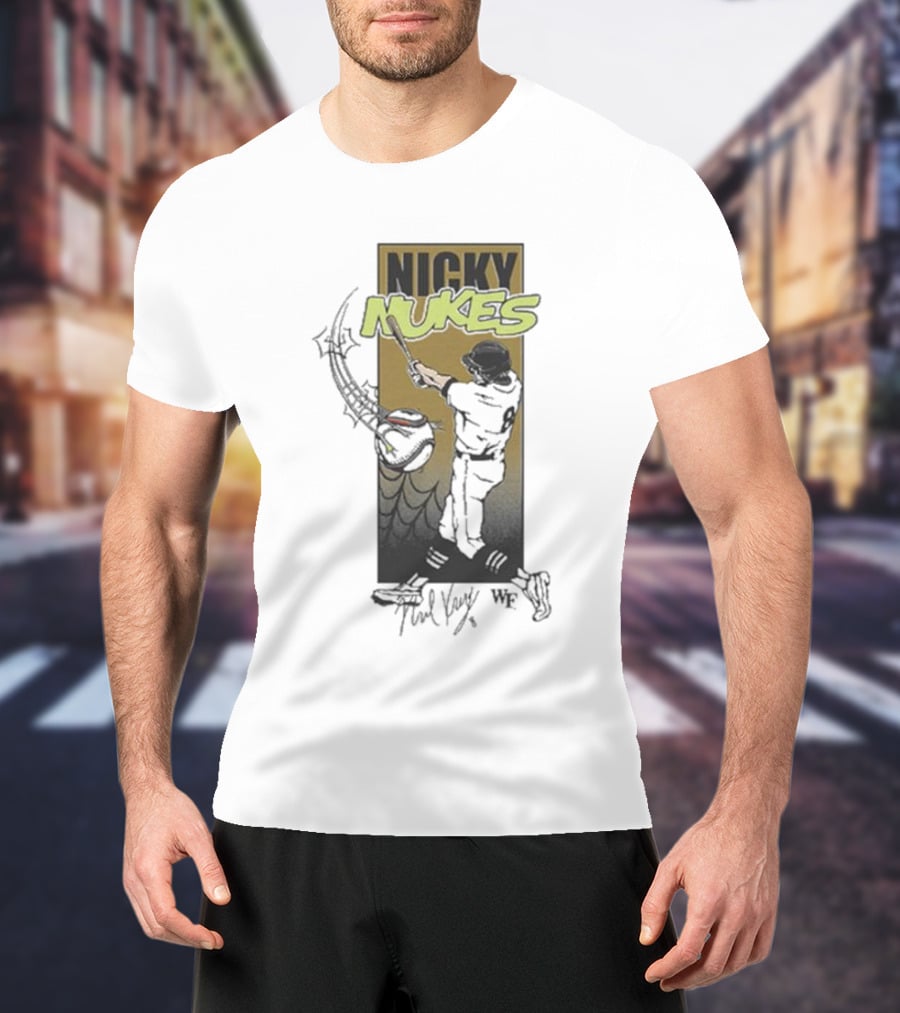 Nicky Nukes Baseball Player Batting With Spider T-Shirt