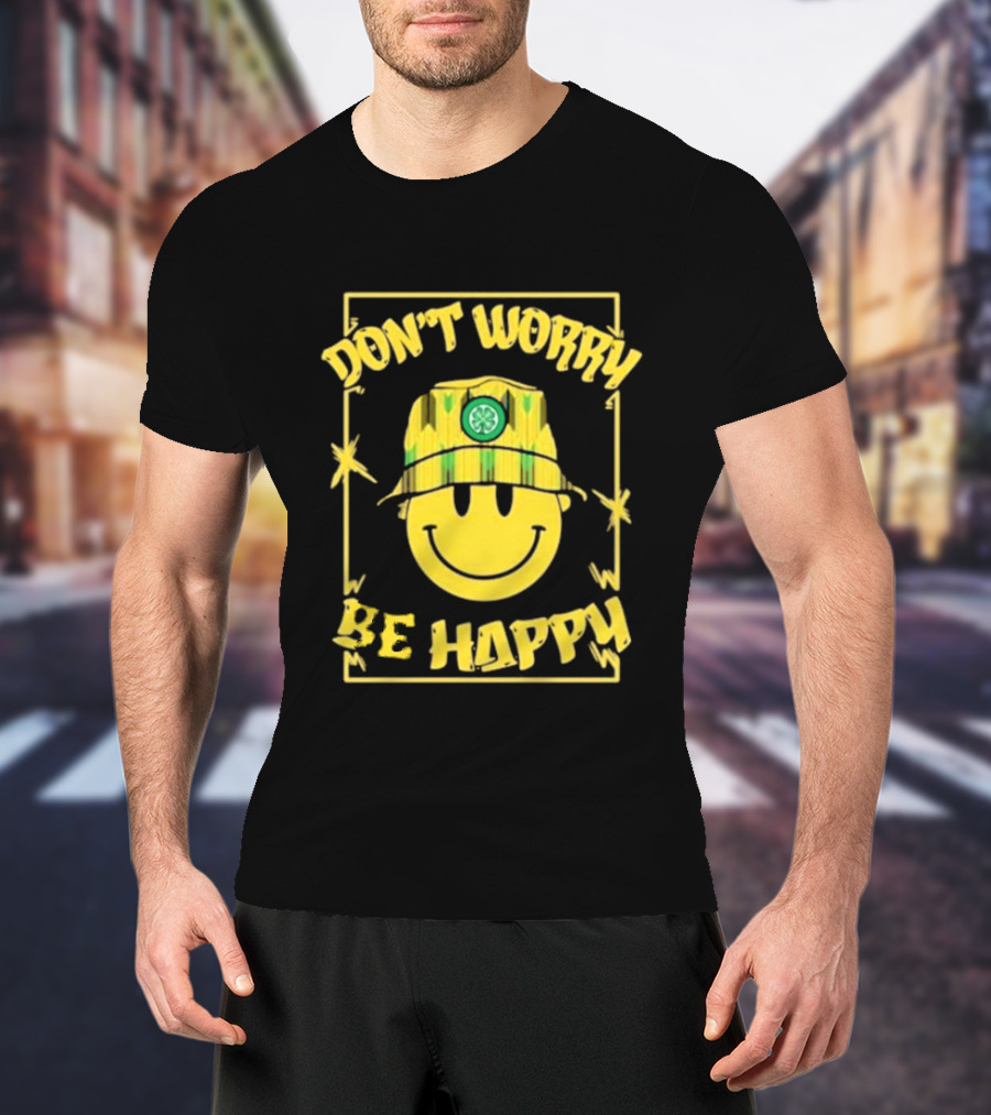 Don't Worry Be Happy Smiley Face With Celtic Jay Bucket Hat T-Shirt