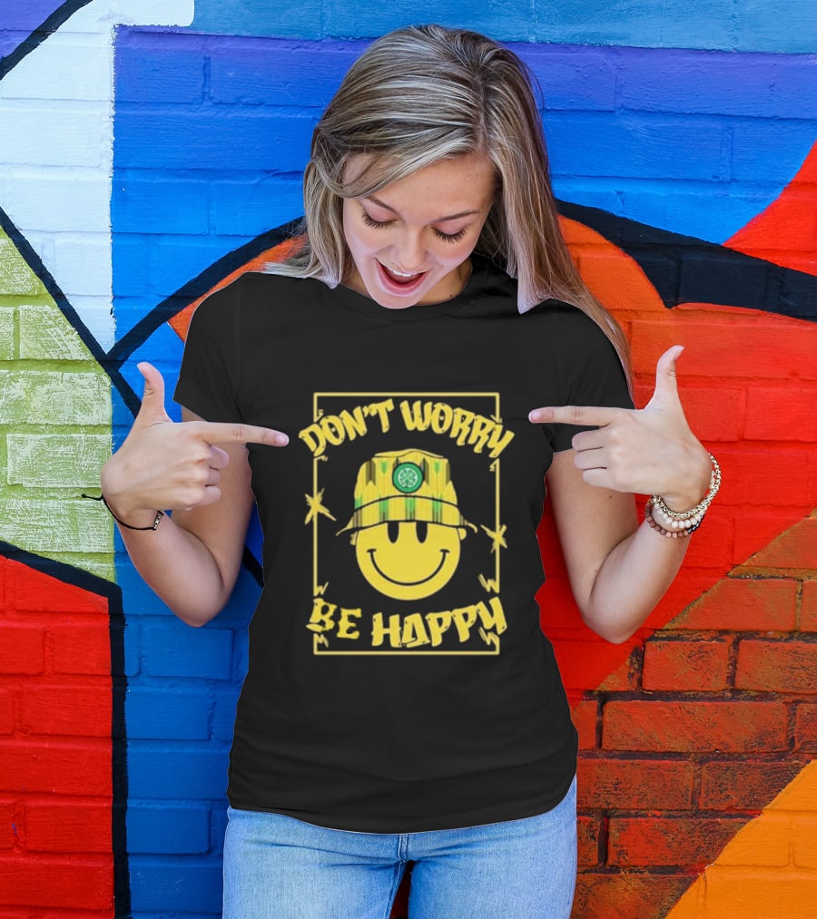 Don't Worry Be Happy Smiley Face With Celtic Jay Bucket Hat T-Shirt