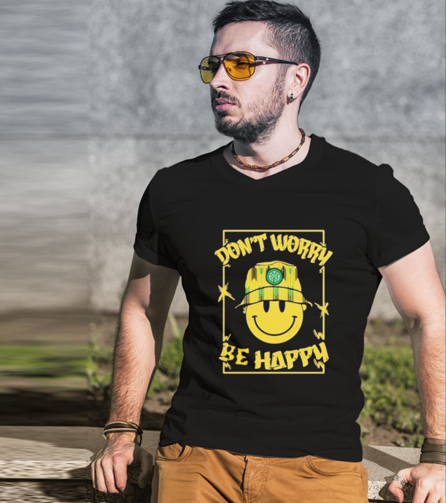 Don't Worry Be Happy Smiley Face With Celtic Jay Bucket Hat T-Shirt