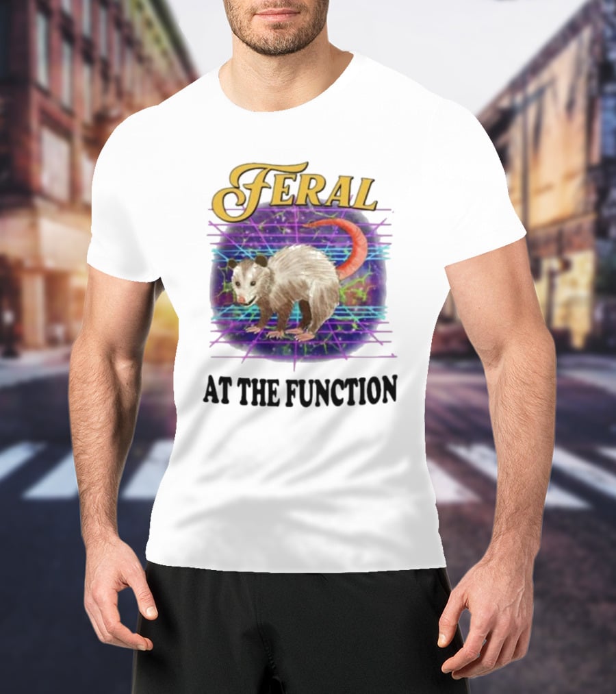 Feral At The Function Retro Possum Neon Grid T-Shirt