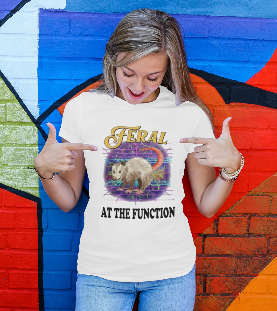 Feral At The Function Retro Possum Neon Grid T-Shirt
