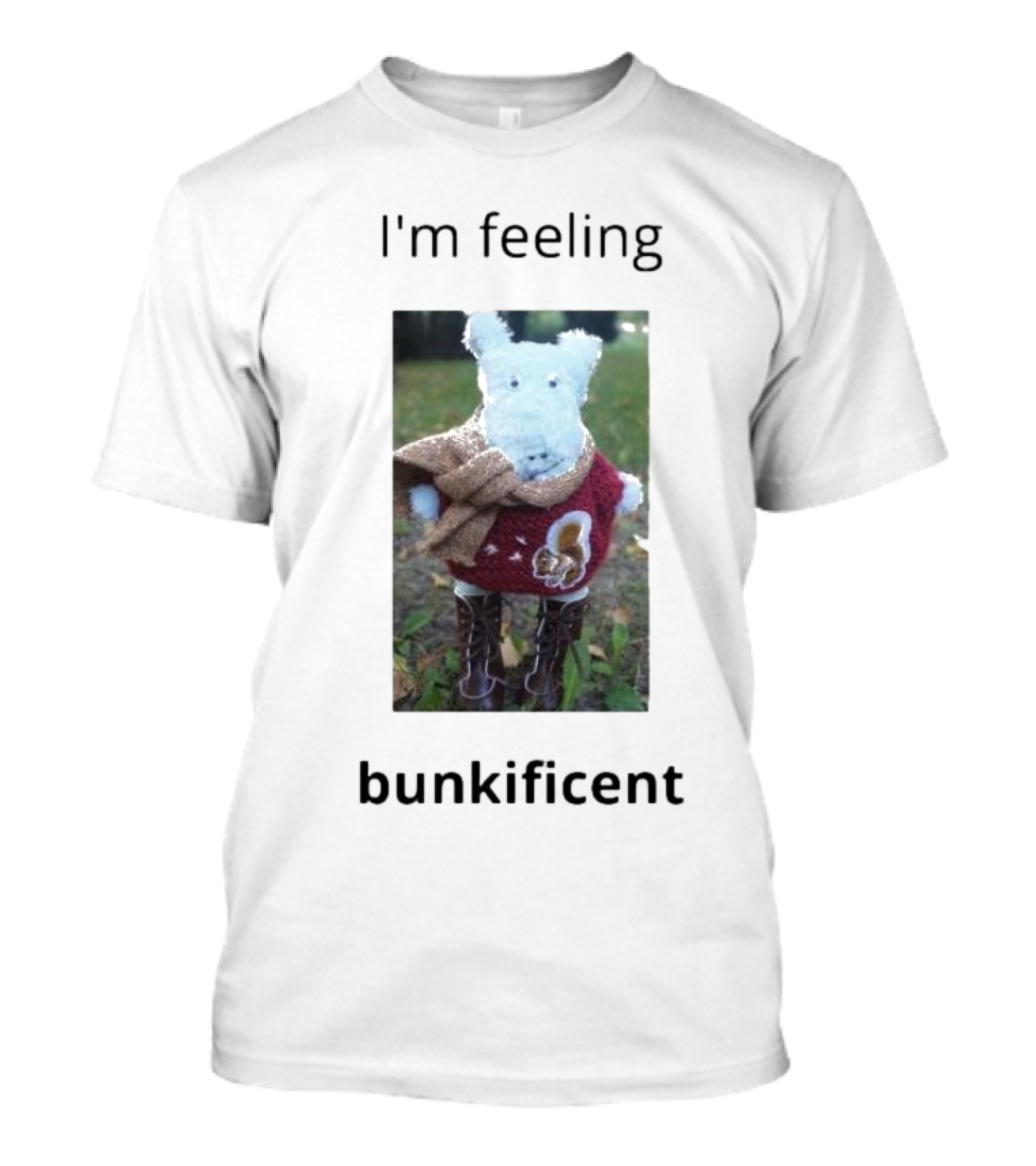 I'm Feeling Bunkificent Stuffed Animal In Scarf T-Shirt