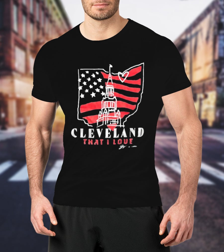 Cleveland That I Love American Flag Tower Ohio Heart Stars Stripes T-Shirt