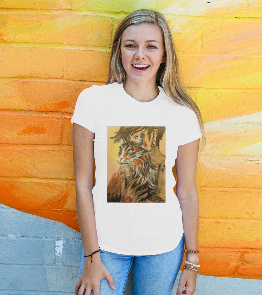 Companionship Megan Watkins Cat And Person With Tattoo And Ear Gauge T-Shirt