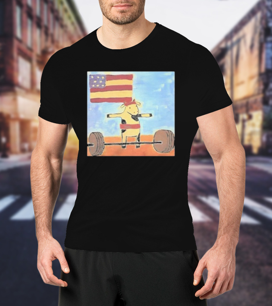 Lean Beef Patty American Flag Deadlifting Cow T-Shirt