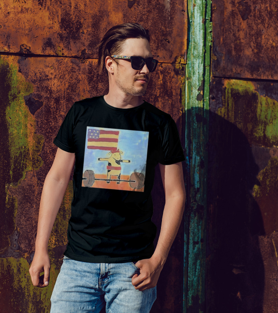 Lean Beef Patty American Flag Deadlifting Cow T-Shirt