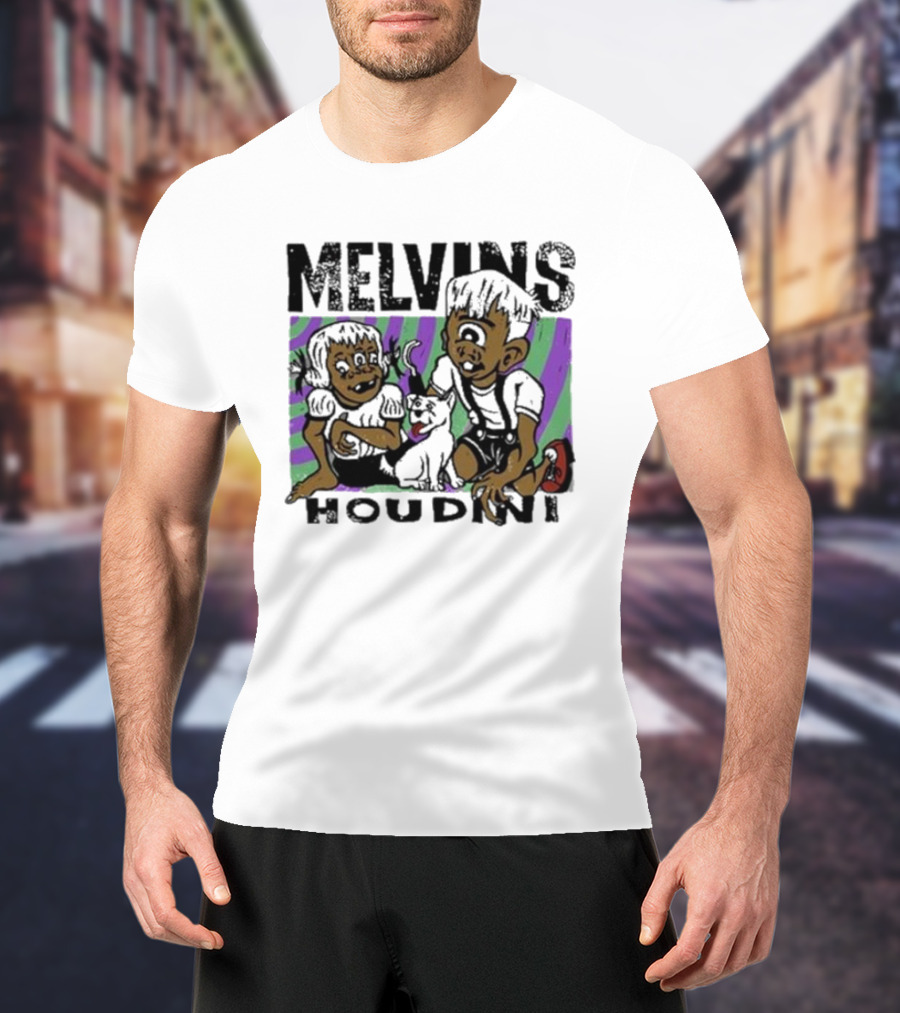 Melvins Houdini Cartoon Kids With Cat T-Shirt