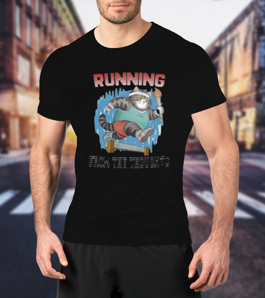 Running From The Thoughts Cat With Torch And Hurdle T-Shirt