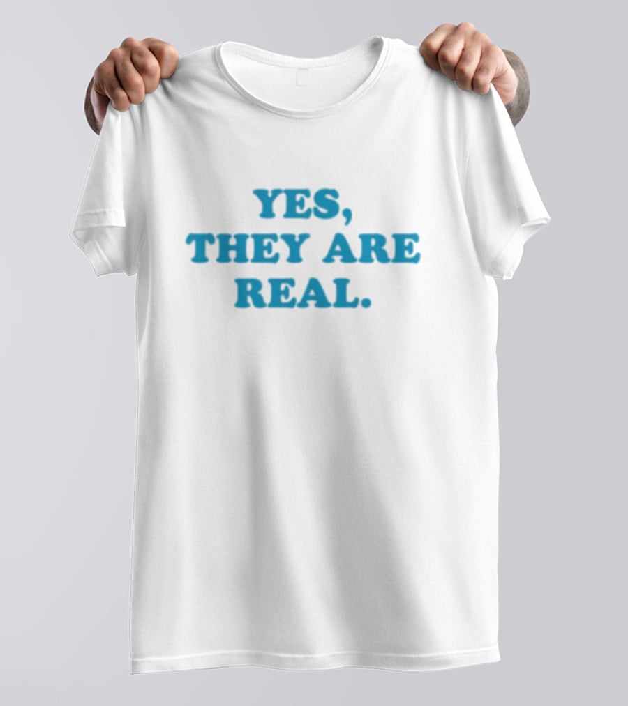 Mitchell Yes They Are Real Bold Blue Text T-Shirt