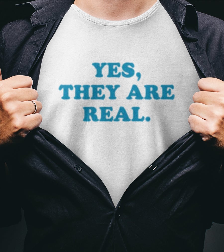 Mitchell Yes They Are Real Bold Blue Text T-Shirt