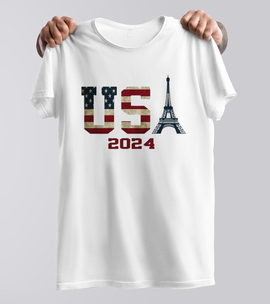 USA American Flag Eiffel Tower T-Shirt